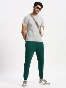 Regular Fit Aventurine Mid Rise Fleece Cotton Joggers