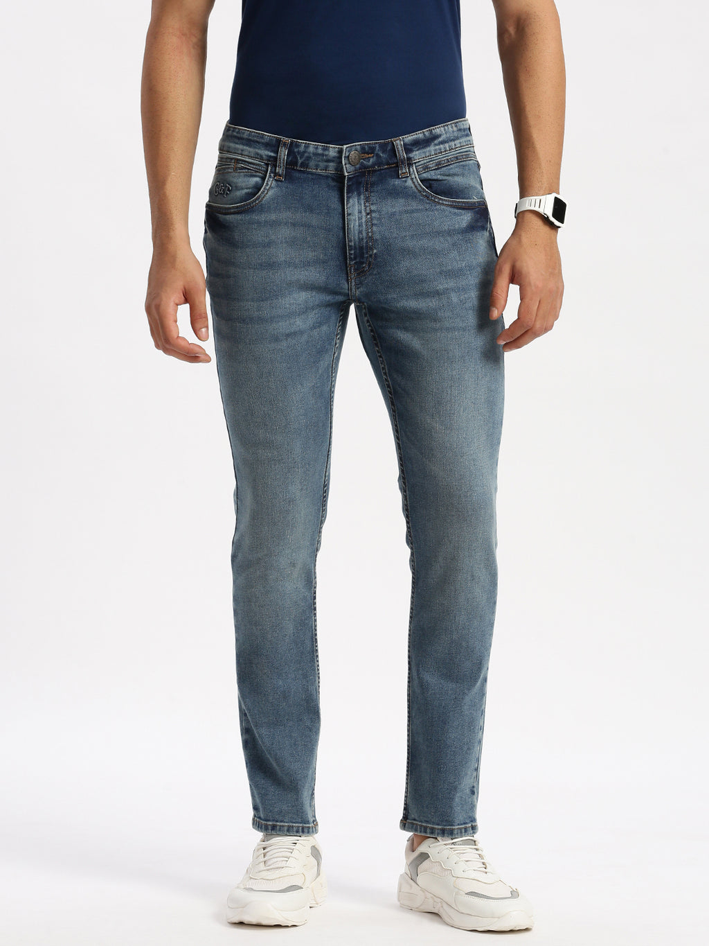 Navy Distressed Slim Fit Jeans main image 0