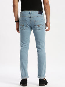 Slim Fit Mid Rise Ice Blue Heavy Fade Jeans