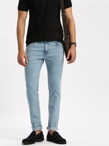 Slim Fit Mid Rise Ice Blue Heavy Fade Jeans