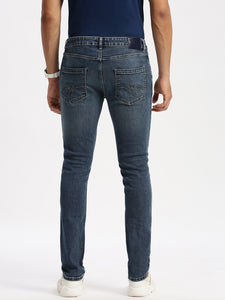 Slim Fit Mid Rise Light Navy Torn Jeans