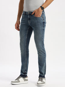 Slim Fit Mid Rise  Ice Blue Torn Jeans