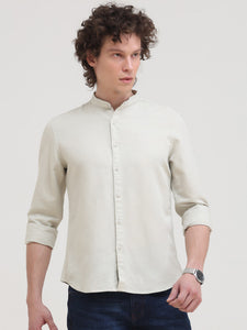 Mandarin Collar Slim Fit Solid Shirt