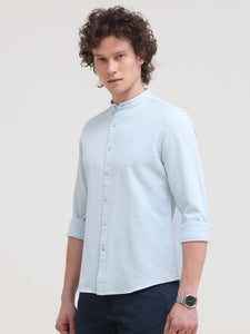 Mandarin Collar Slim Fit Solid Shirt