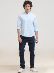 Mandarin Collar Slim Fit Solid Shirt