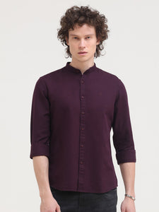 Mandarin Collar Slim Fit Solid Shirt