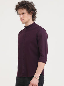 Mandarin Collar Slim Fit Solid Shirt