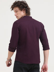 Mandarin Collar Slim Fit Solid Shirt