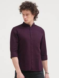 Mandarin Collar Slim Fit Solid Shirt