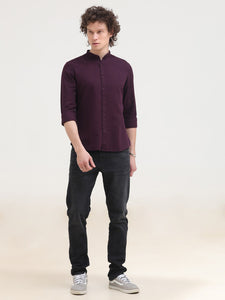 Mandarin Collar Slim Fit Solid Shirt