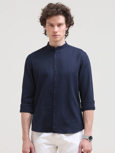 Mandarin Collar Slim Fit Solid Shirt