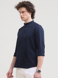 Mandarin Collar Slim Fit Solid Shirt