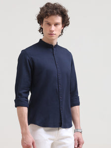 Mandarin Collar Slim Fit Solid Shirt