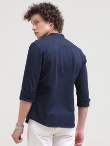 Mandarin Collar Slim Fit Solid Shirt