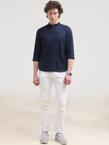 Mandarin Collar Slim Fit Solid Shirt