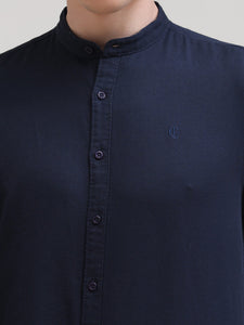 Mandarin Collar Slim Fit Solid Shirt