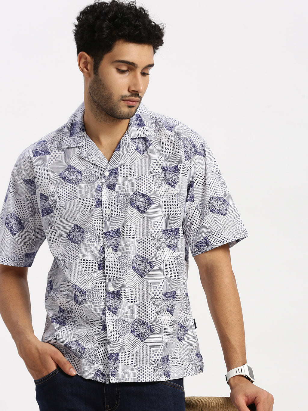 NAUTICAL LEAGUE CLUB POPLIN LYCRA GEOMETRIC SHIRT gritandflair