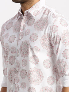 After Hours Poly Lycra Coral All Over Floral Shirt