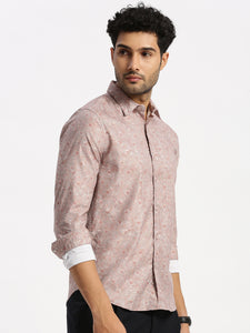 After Hours Poly Lycra Lt Grey Printed Floral Shirt