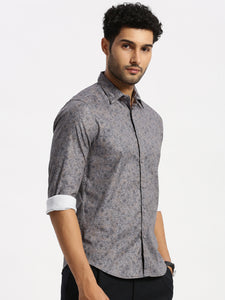 After Hours Poly Lycra Grey Printed Floral Shirt