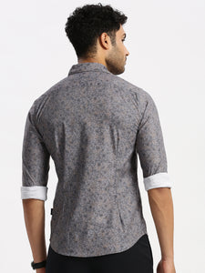 After Hours Poly Lycra Grey Printed Floral Shirt