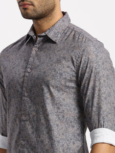 After Hours Poly Lycra Grey Printed Floral Shirt