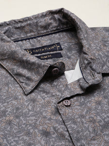 After Hours Poly Lycra Grey Printed Floral Shirt