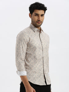 After Hours Poly Lycra Beige Floral Vines Shirt