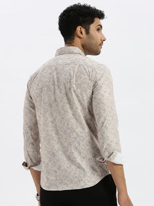 After Hours Poly Lycra Beige Floral Vines Shirt