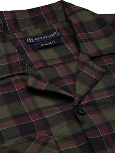 Cuban Collar Dk Green Check Regular Fit Shirt