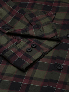 Cuban Collar Dk Green Check Regular Fit Shirt