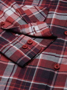 Cuban Collar Burgundy Check Regular Fit Shirt