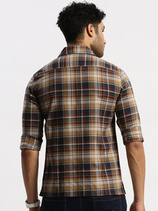 Cuban Collar Terra Cota Check Regular Fit Shirt