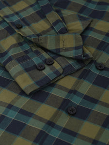 Cuban Collar Navy Blue Check Regular Fit Shirt