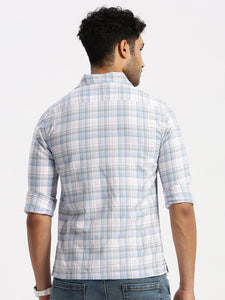 Cuban Collar Lt Blue Check Regular Fit Shirt