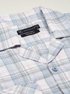 Cuban Collar Lt Blue Check Regular Fit Shirt