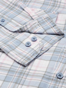 Cuban Collar Lt Blue Check Regular Fit Shirt