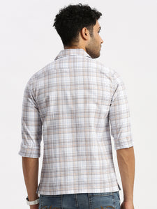 Cuban Collar Lt Brown Check Regular Fit Shirt