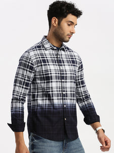 Prepy  Navy Cotton Ombre Checks Shirt