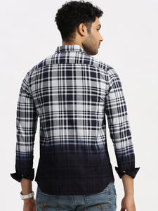 Prepy  Navy Cotton Ombre Checks Shirt