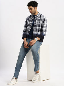 Prepy  Navy Cotton Ombre Checks Shirt