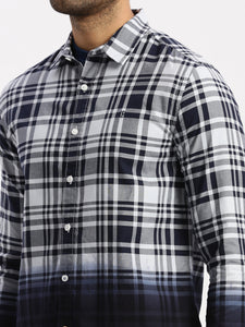 Prepy  Navy Cotton Ombre Checks Shirt