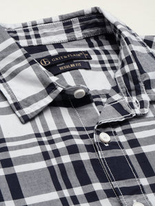 Prepy  Navy Cotton Ombre Checks Shirt