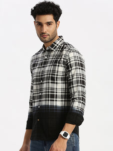 Prepy Black Cotton Ombre Checks Shirt