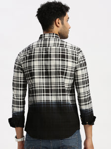 Prepy Black Cotton Ombre Checks Shirt