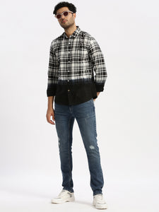 Prepy Black Cotton Ombre Checks Shirt