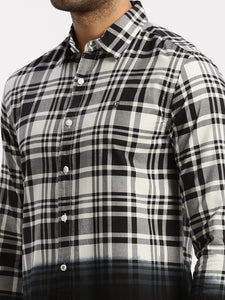 Prepy Black Cotton Ombre Checks Shirt