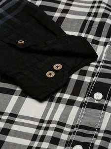 Prepy Black Cotton Ombre Checks Shirt