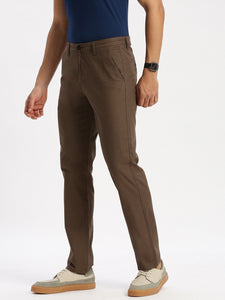 Regular Fit Coffee Mid Rise Cotton Lenin Trousers