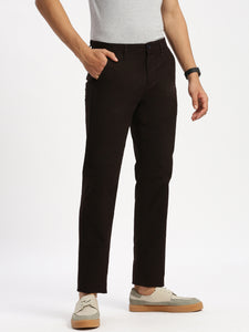 Regular Fit Black Mid Rise Cotton Lenin Trousers